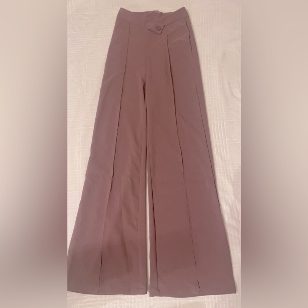 Plum Colored Flare Bottom Pleated Business Pants